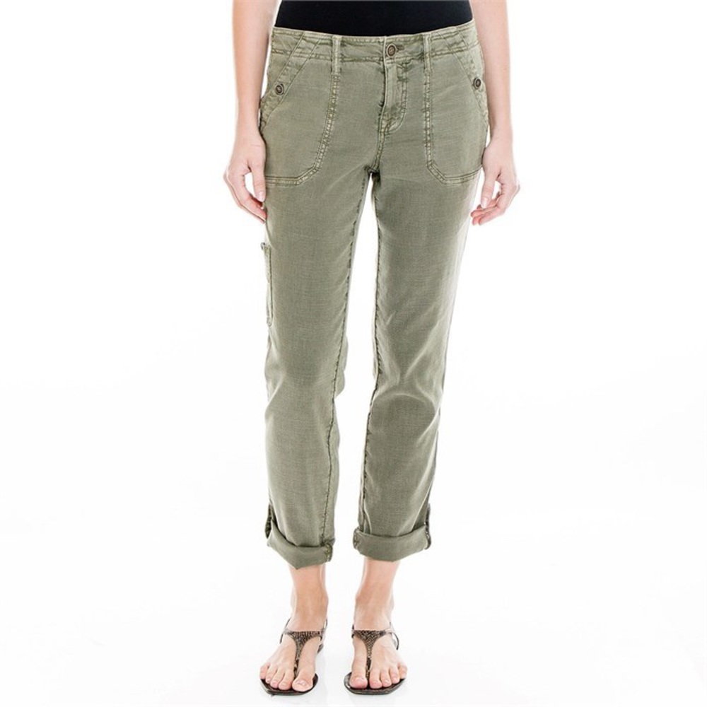 Level 99 Dayla Cargo Pants Olive Green Army Linen
